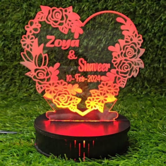 Flower On Heart 3d Customized illusion Lamp