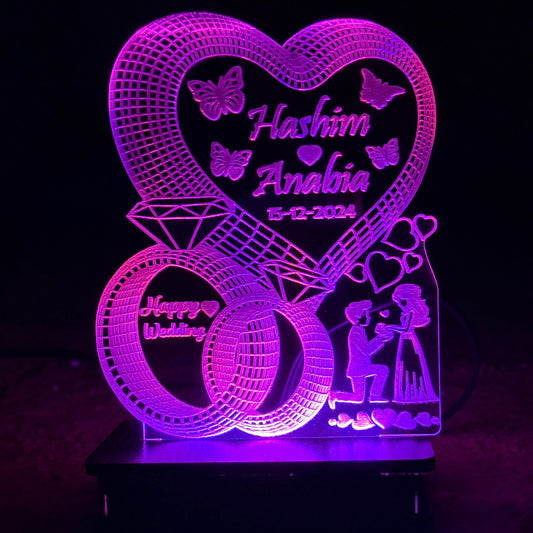 Couple Diamond Ring 3d Customized illusion Lamp