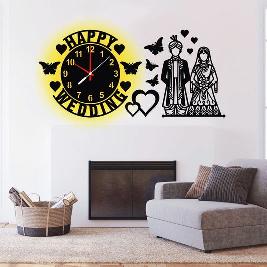 Happy Wedding Wooden Wall Clock