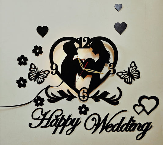 Stylish Happy Wedding Wooden Wall Clock