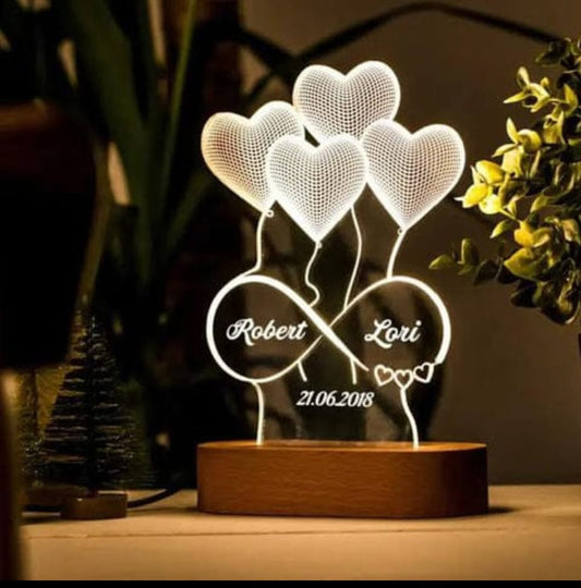 4 Hearts 3d Customized illusion Lamp